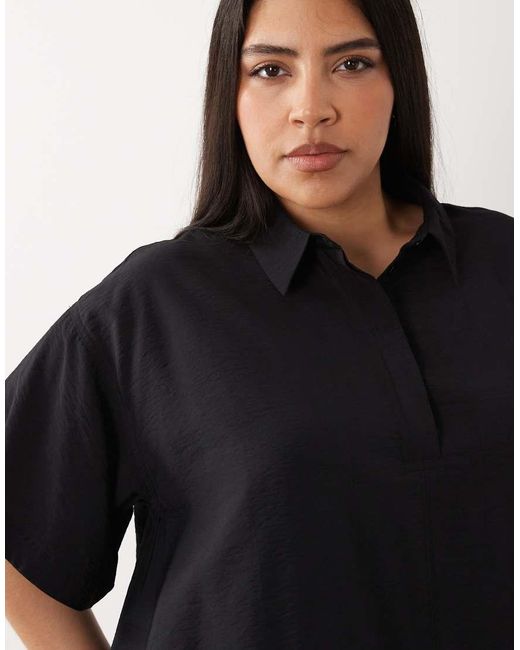 ASOS Black Asos Design Curve Techy Fabric Relaxed Short Sleeve Mini Dress