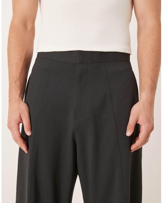 ASOS Black Tailored Barrel Leg Pants With Side Adjusters And Seam Details for men