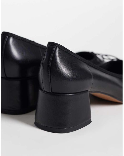 ASOS Blue Sweet Pea Bow Detail Block Heel Mid Shoes