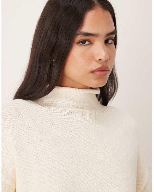 Free People White Torres Roll Neck Slouchy Jumper