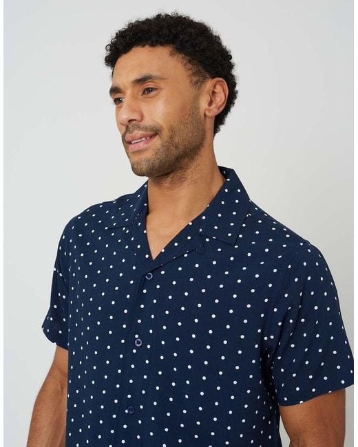 Brave Soul Blue Revere Collar Polka Dot Short Sleeve Shirt for men
