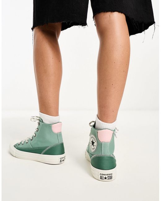 Converse Green Chuck Taylor All Star Patchwork Sneakers With Pink Tab Detail