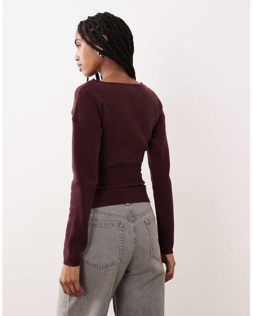 Motel Brown Elira Boat Neck Button Detail Synched Jumper
