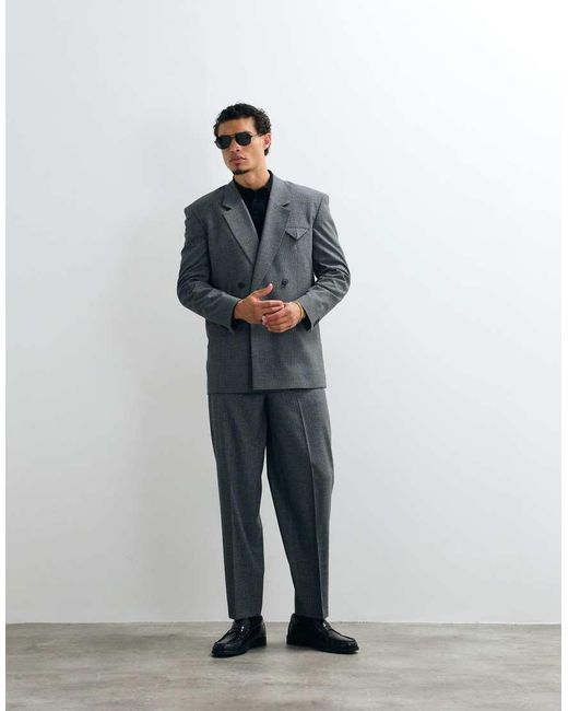 ASOS Black Double Breasted Square Shoulder Relaxed Suit Jacket for men