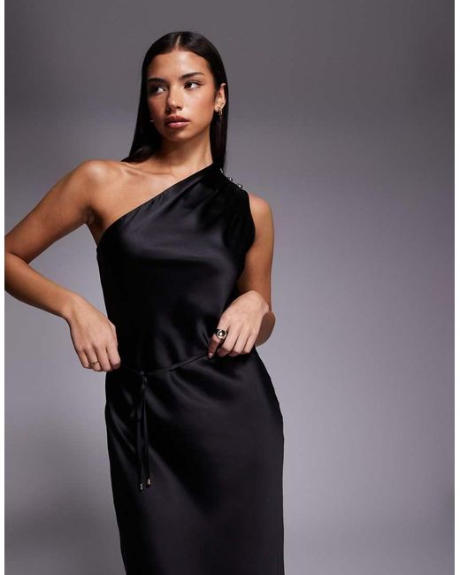 New Look Blue Satin One Shoulder Tie Midi Dress