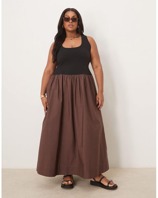 ASOS Brown Asos design curve – hybrid-maxikleid