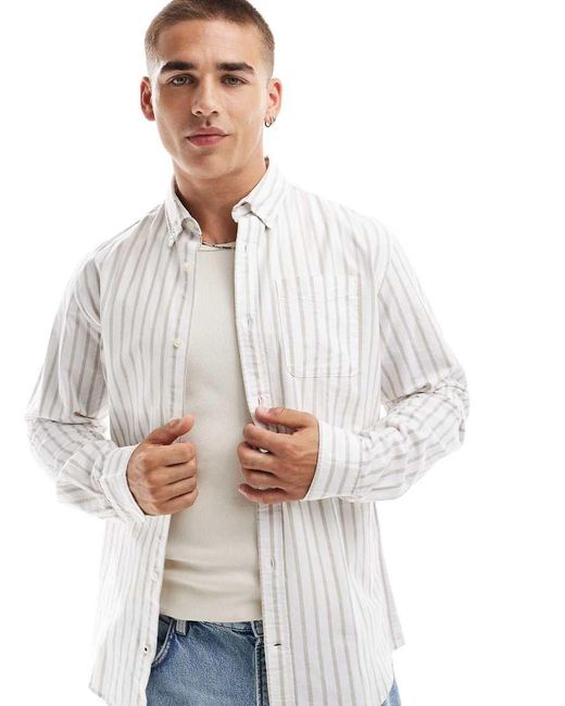 Jack & Jones White Shirt With Beige Stripe for men