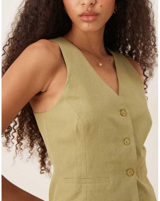 Pretty Lavish Brown Halterneck Linen Waistcoat Co-ord