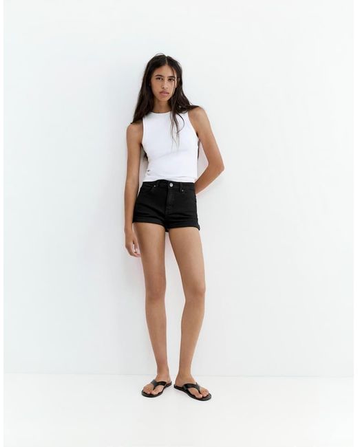 Pull&Bear White Mid-Waist Denim Shorts