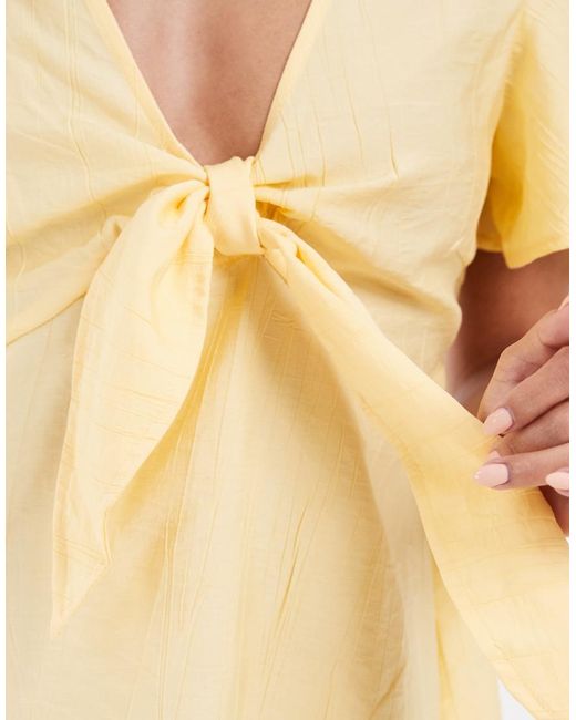 Vero Moda Yellow Crinkle Textured Woven Tie Front Mini Dress