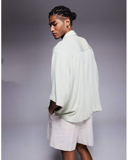 ASOS Green Oversized Half Sleeve Sheer Shirt for men