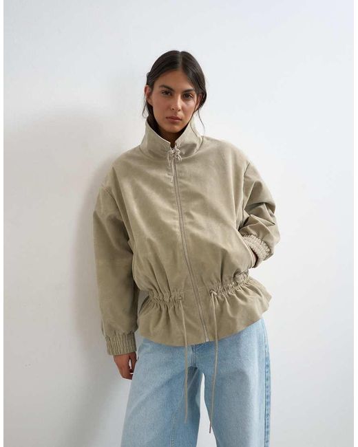 TOPSHOP Natural toggle Waist Leather Look Zip Up Jacket