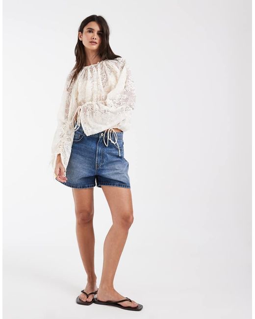 & Other Stories Blue Long Sleeve Lace Bouse