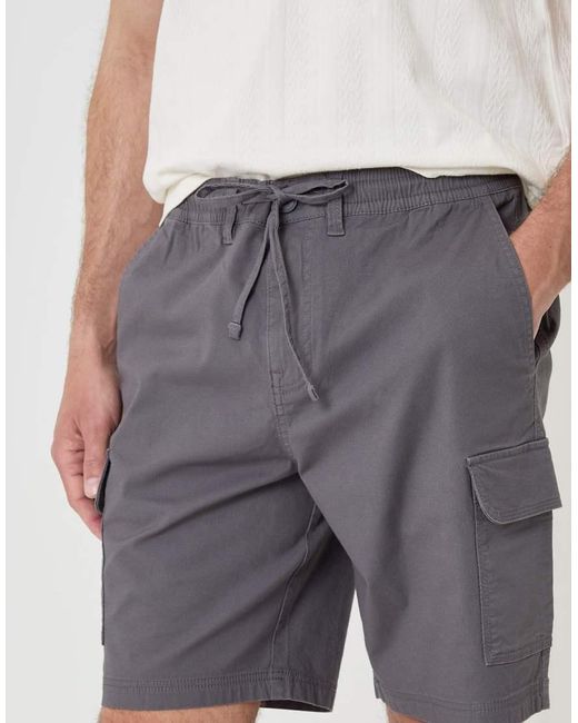 Threadbare Gray Regular Fit Textured Cargo Shorts for men