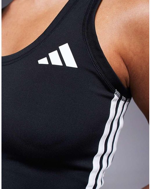 Adidas Originals Blue Adidas Training 3 Stripe Cropped Tank Top