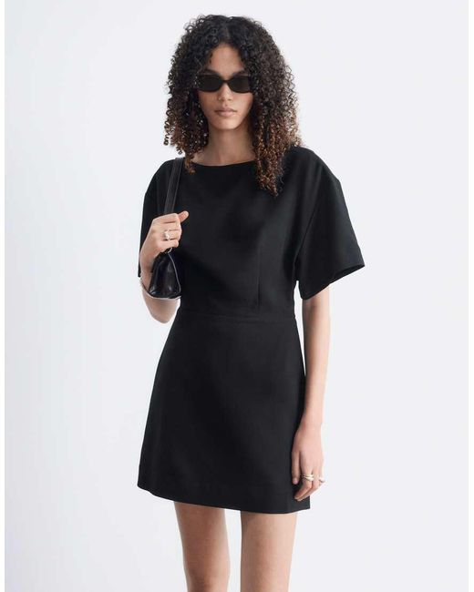 & Other Stories Black Boat Neck Structured Mini Dress With Open Back Detail