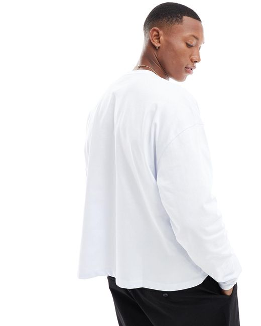 ASOS White Heavyweight Long Sleeved Boxy Cropped Oversized T-shirt for men