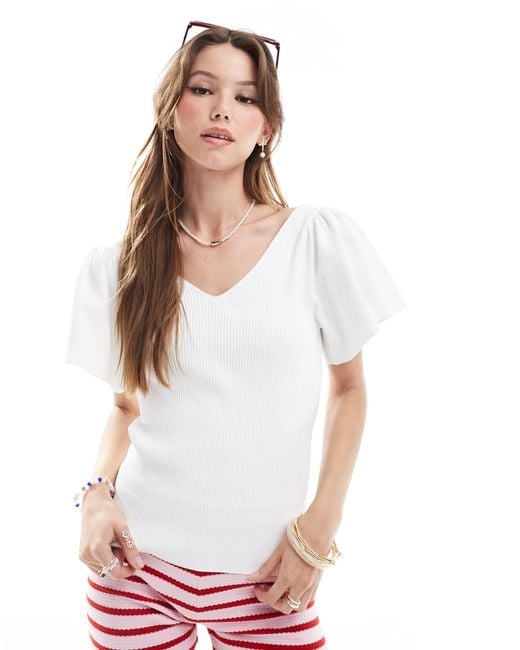ONLY White Ribbed Tie Back Top