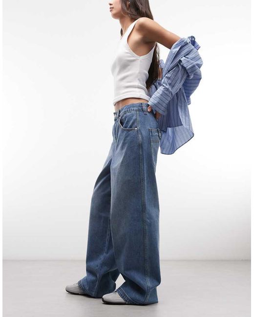 The Ragged Priest Blue Low Rise baggy Jeans With Back Buckle