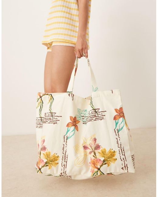 ASOS Canvas Tote Tas Met Bloemenprint in het Natural