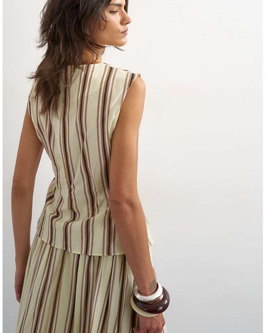 TOPSHOP Brown Co-ord Grown On Neck Pin Tuck Top