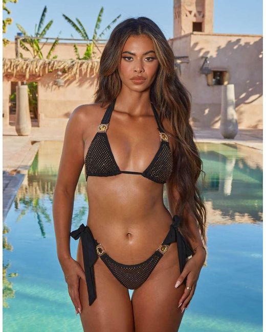 Moda Minx Black X Sophie Piper Rhinestone Mesh Amour Triangle Bikini Top