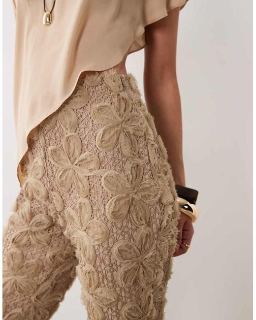 ASOS Natural Textured Floral 3/4 Length Trouser