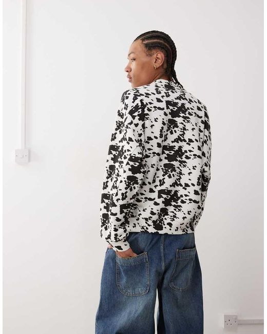 Sudadera De Corte Cuadrado Con Estampado De Vaca De Collusion de hombre de color White