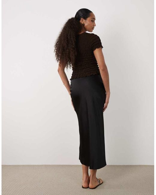New Look Black Satin Bias Midi Skirt