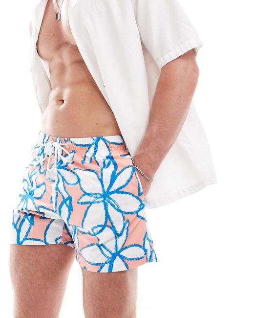 Bershka Blue Floral Printed Swimshort for men