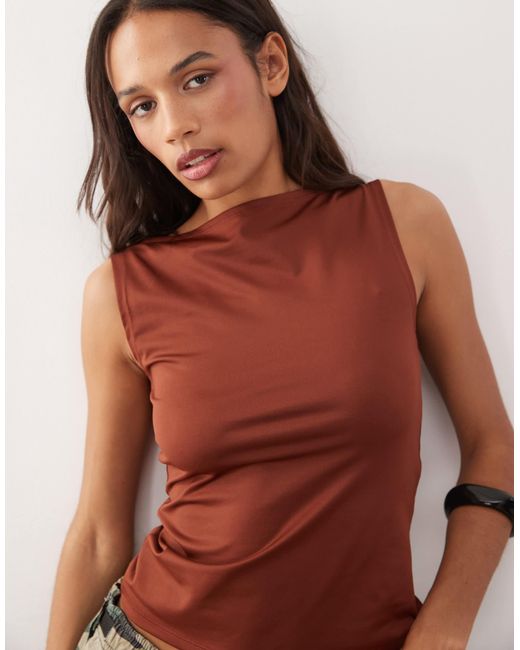 Weekday Brown Annie Sleeveless Boat Neck Top