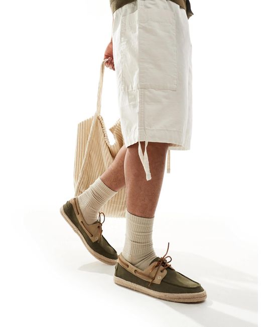 Perez - chaussures bateau style espadrilles en daim - kaki et taupe Schuh pour homme en coloris Green