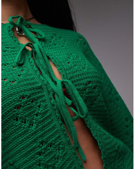 Cárdigan Con Lazadas De Pointelle De TOPSHOP de color Green