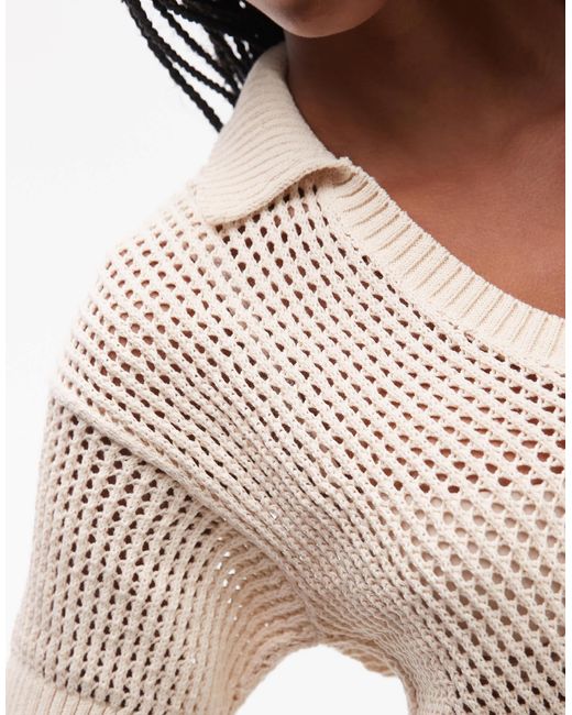 Tommy Hilfiger Natural – kurzärmlige, gehäkelte hemdbluse