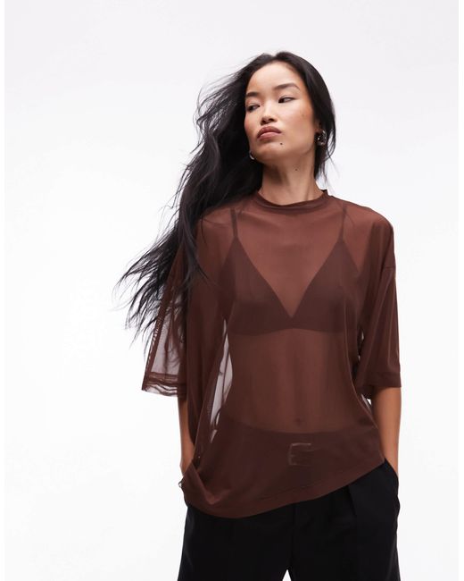 ASOS Brown Waterfall Boxy Mesh Tee