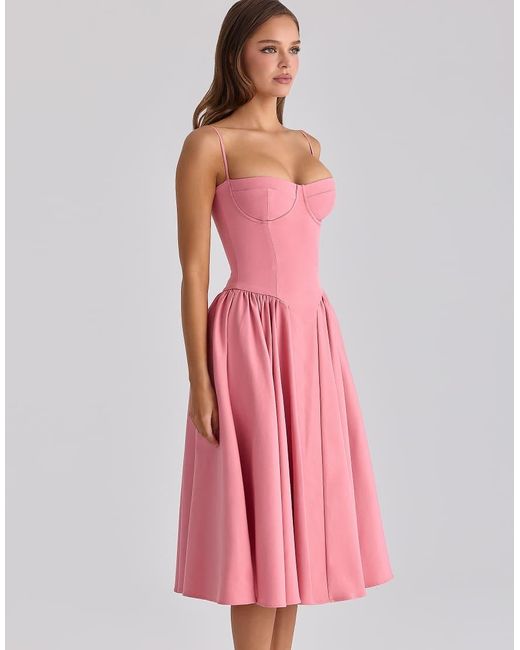 House Of Cb Pink Samaria Raspberry Cotton Twill Corset Midi Dress