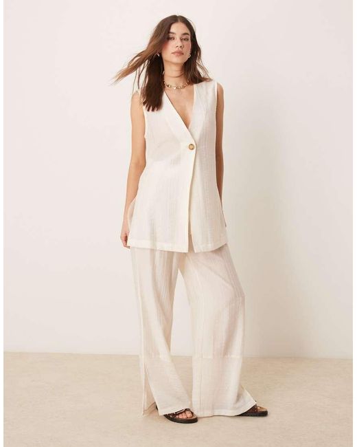 ASOS Natural Sheer Textured Wide Leg Trousers Co-ord