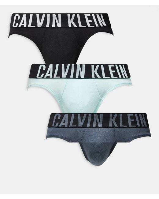 Pack De 3 Calzoncillos Slip De Color Negro, Verde Menta Y Gris De Algodón Intense Power De Calvin Klein de hombre de color Black