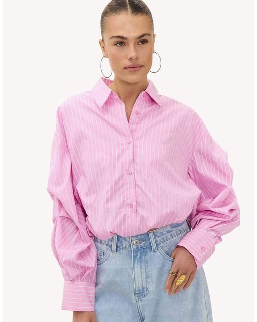 Loavies Pink Create Your Spring Cropped Striped Blouse