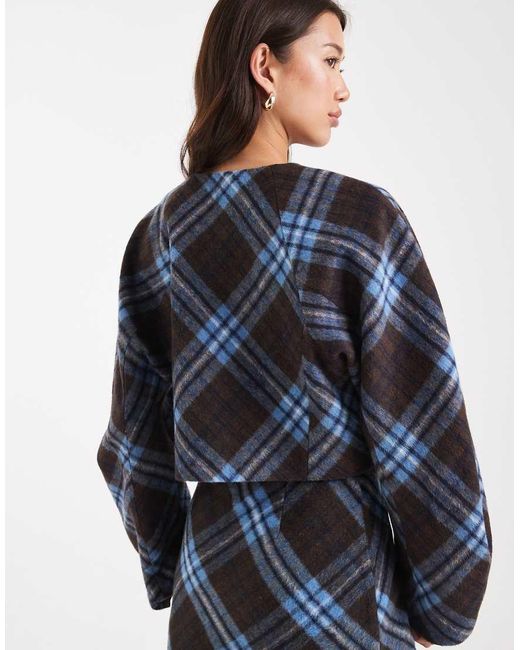 Americana Corta Azul Y Marrón A Cuadros Cepillados Con Mangas Cocoon De (Parte De Un Conjunto) ASOS de color Blue