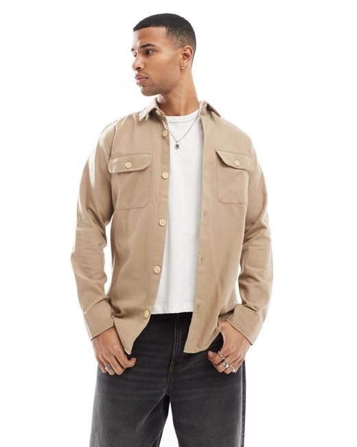 Jack & Jones – hemdjacke aus flanell in Natural für Herren