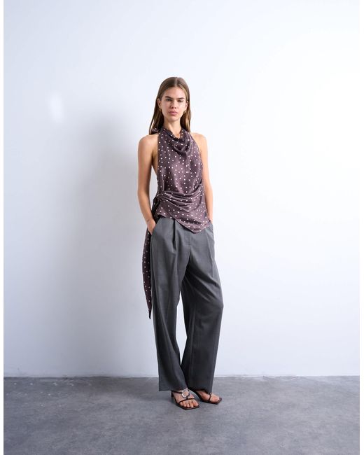 TOPSHOP Purple Satin Draped Cowl Neck Top