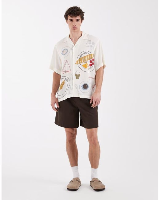 SELECTED Natural X Hotel Amour Short Sleeve Shirt With Dinner Print for men