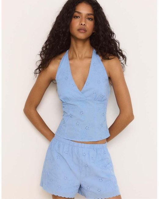 Stradivarius Blue Embroidered Shorts