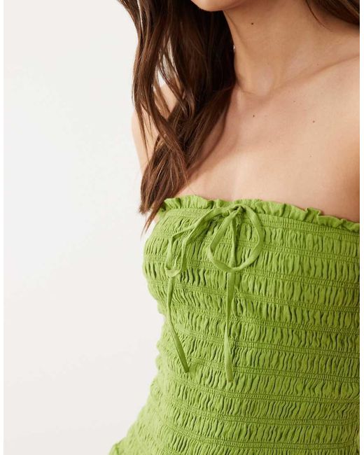 Nobody's Child Green Mandy Cotton Bandeau Shirred Bodice Midi Dress