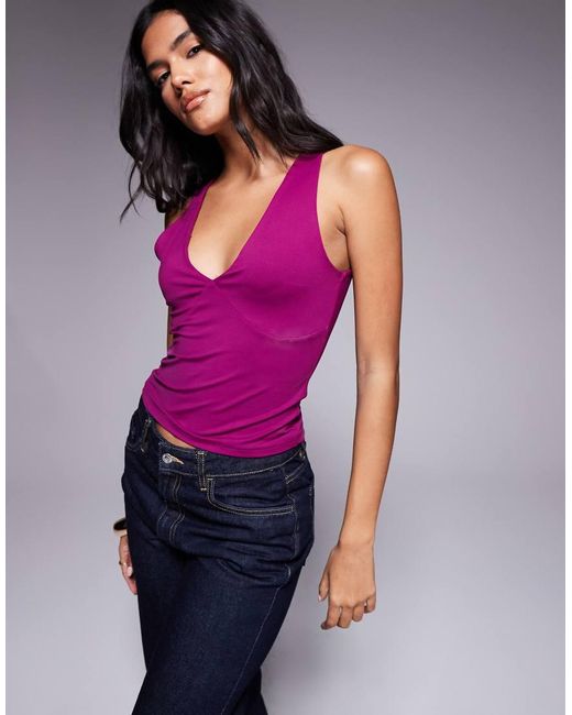 Top Color Baya Ceñido Muy Escotado De Poliamida De -Rojo ASOS de color Purple