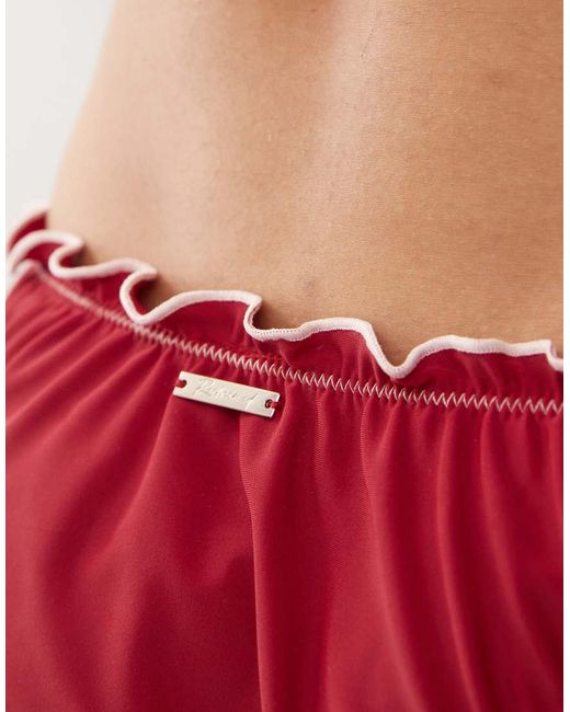 Reclaimed Vintage Red Tie Side Bikini Bottoms With Frills