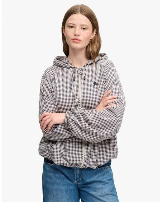 Superdry Gray Checked Raglan Windbreaker Jacket