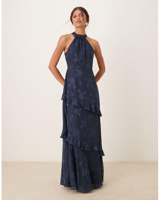 Maya Floral Jacquard Halter Neck Maxi Dress in Blue | Lyst UK