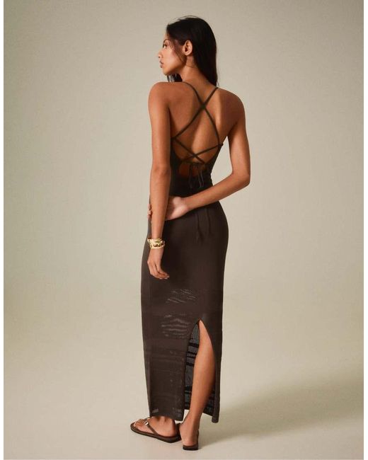 Bershka Natural Open-back Midi Dress